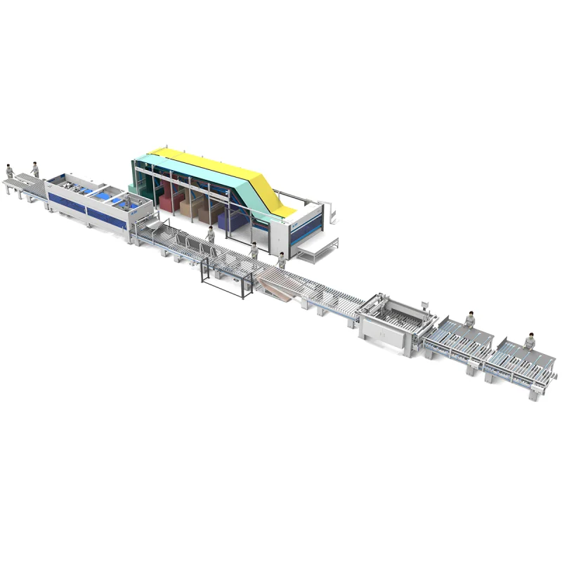 Packaging line for packing cabinet furniture parts